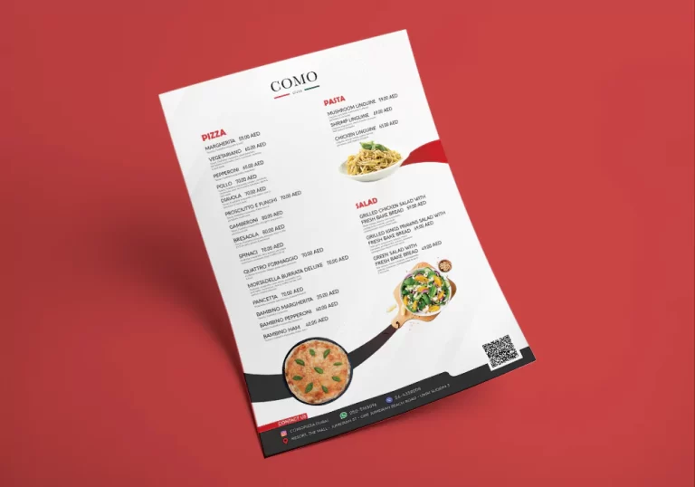 نمونه کار منو رستوران ایتالیایی como