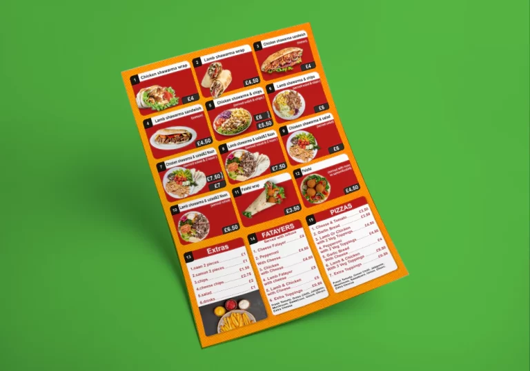 نمونه کار منو رستوران شاوارما 2